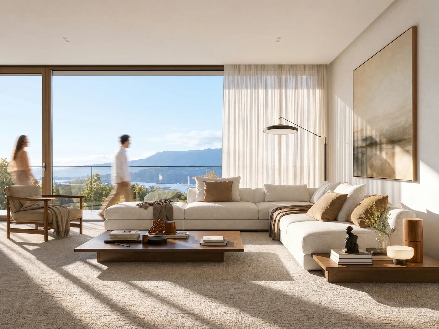 The same living room after Sherpa: daylight, textiles, styling and shadows