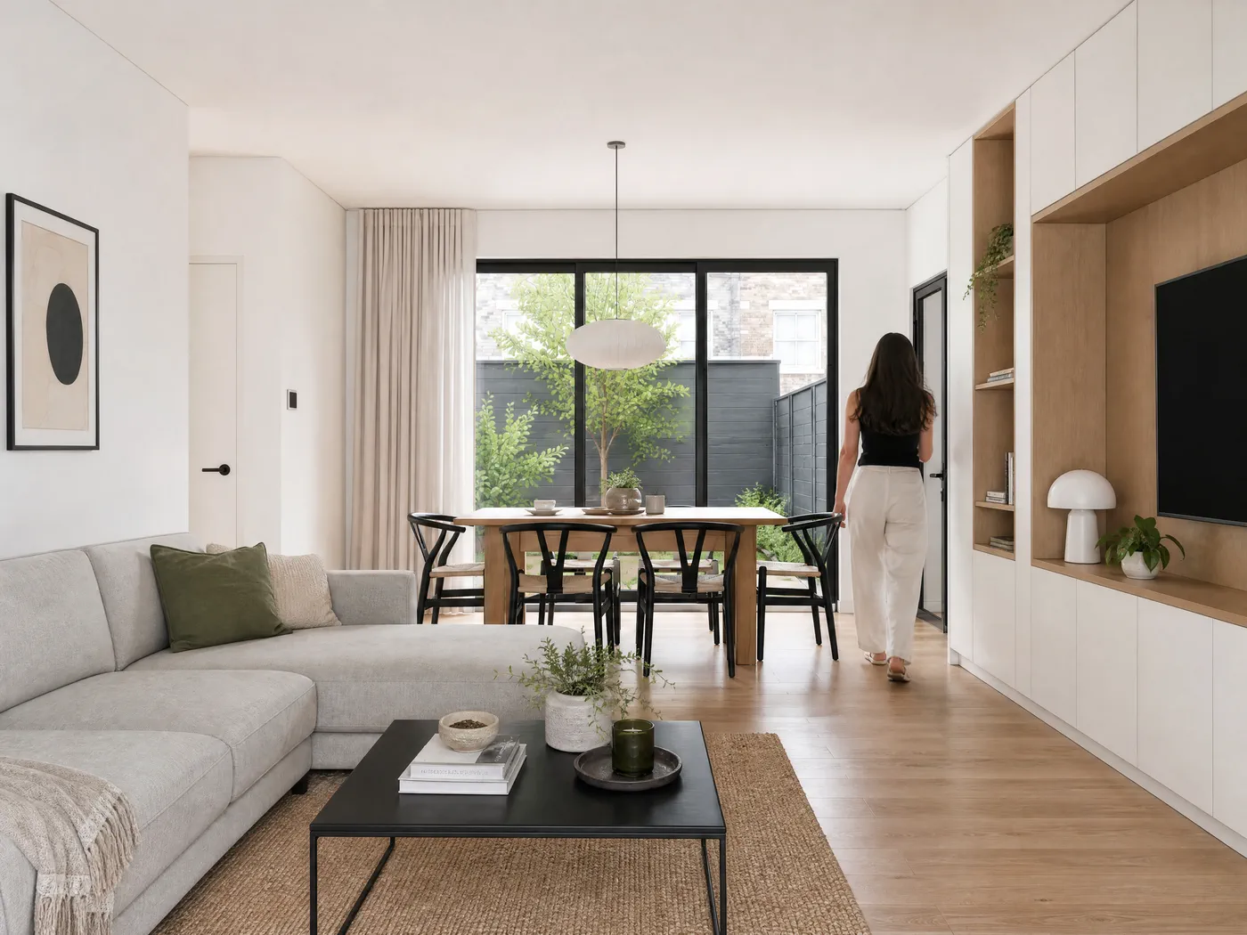 Sherpa-render van dezelfde woonkamer, presentatieklaar